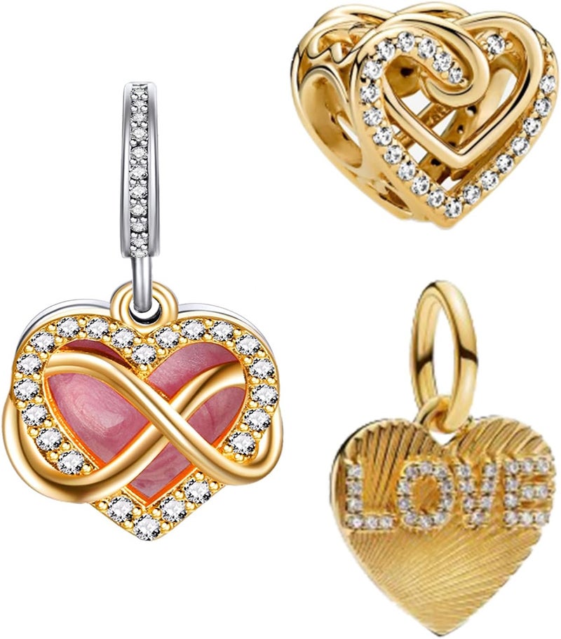 YUMINN 925 Sterling Silver Charms for Bracelets Gold Love and Heart Charms Cherry Blossom Dangle Beads Jewelry for Women - Image 1